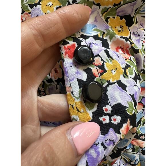 60’s Expertly Handmade Black Floral Handmade Dress Pockets Elastic Waist - Picture 8 of 8